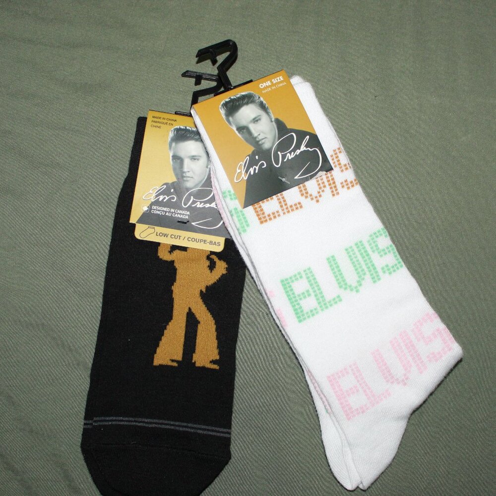 NWT Elvis Presley Black Low Cut & White Multi-Colored Long Socks 2 Pair Bundle